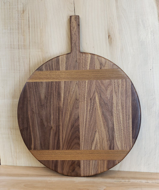 Large walnut round charcuterie board with inlays