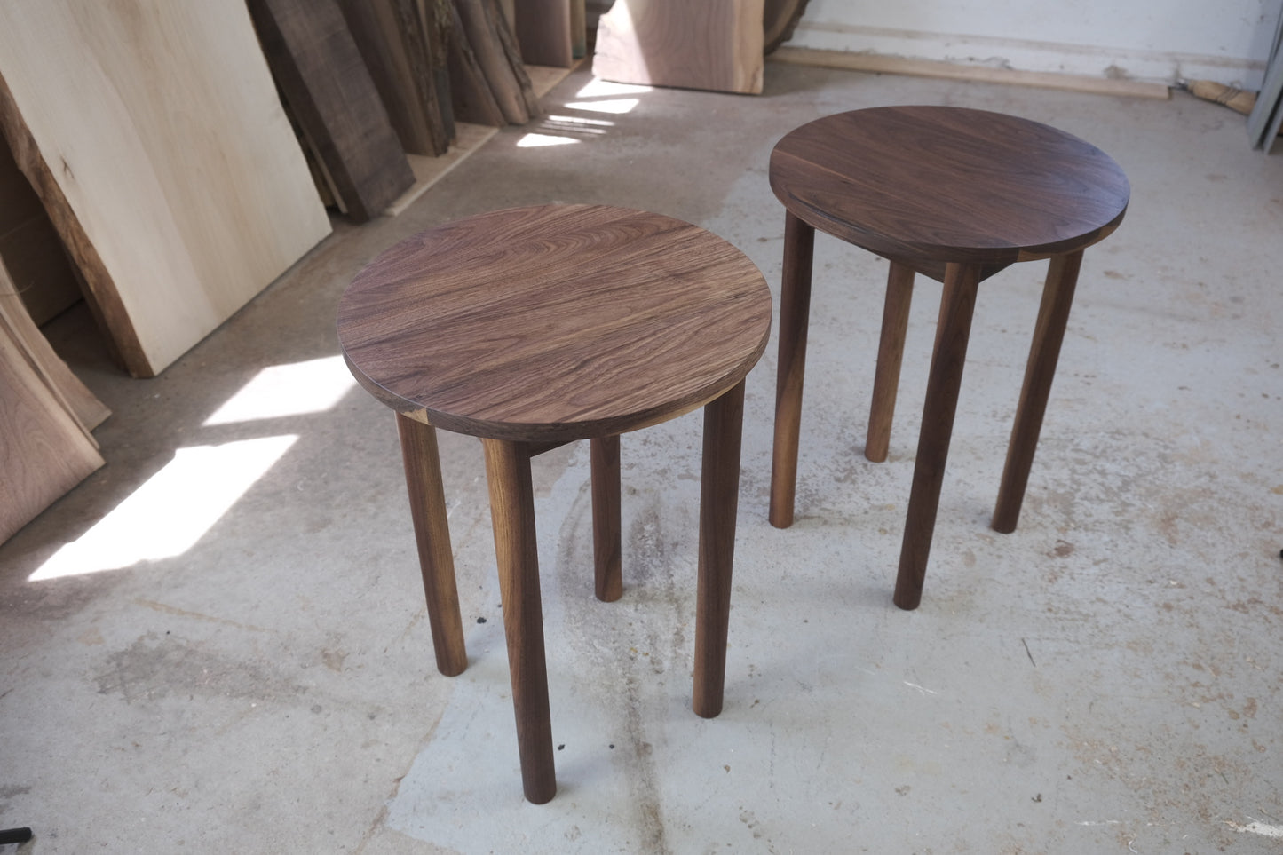 Walnut round side tables - Chuck and Wood