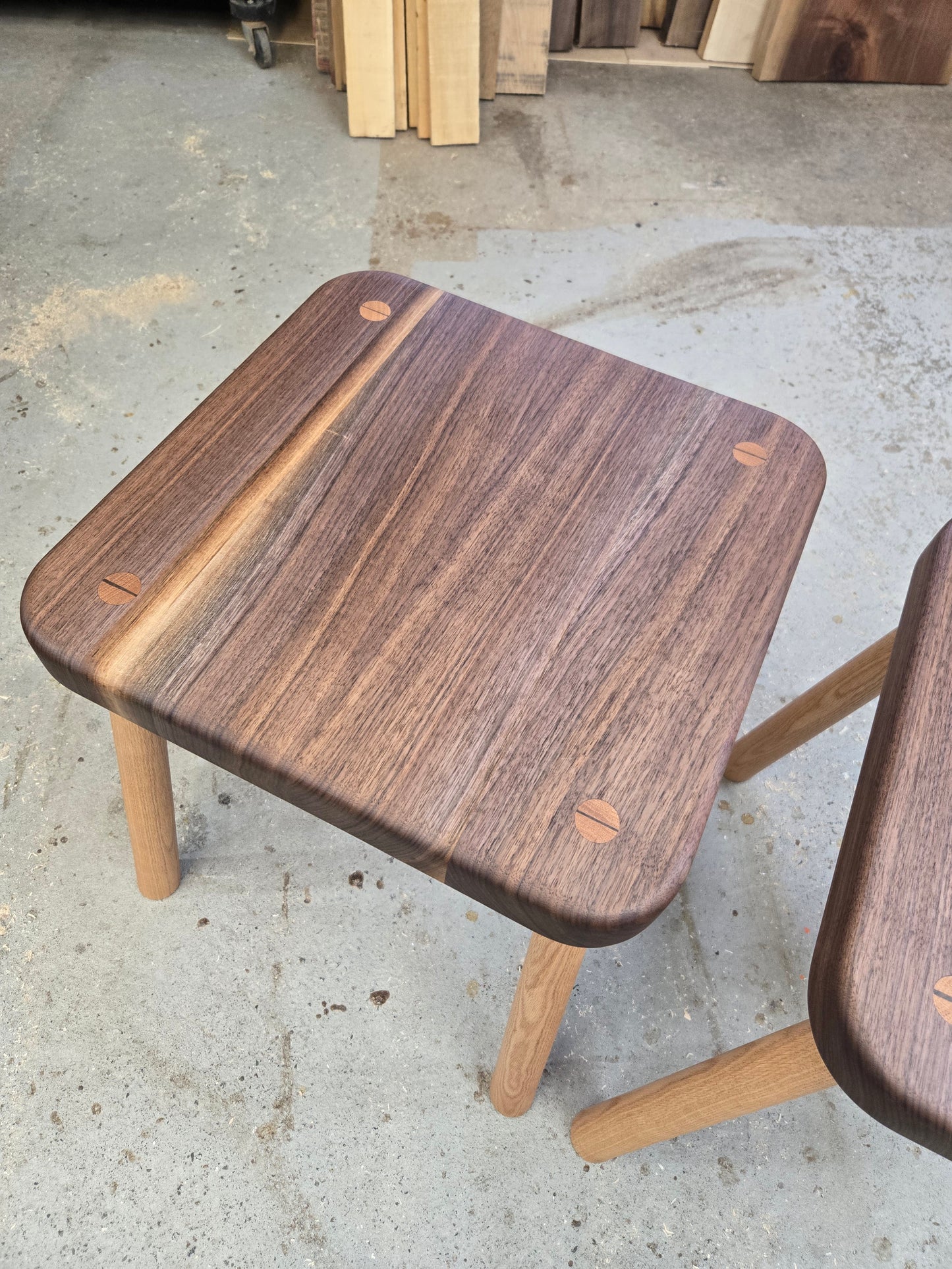 Walnut and oak side table set