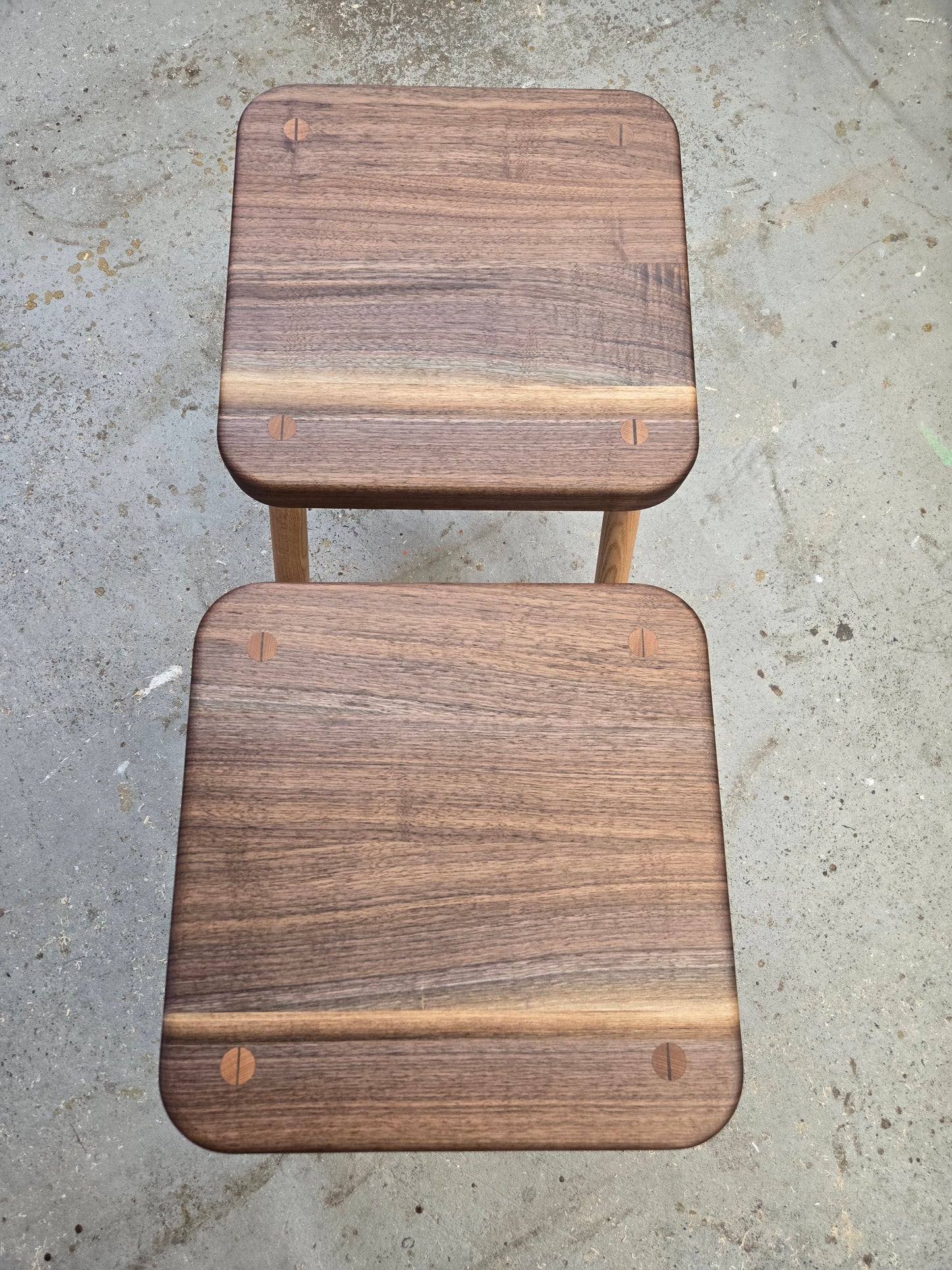 Walnut and oak side table set